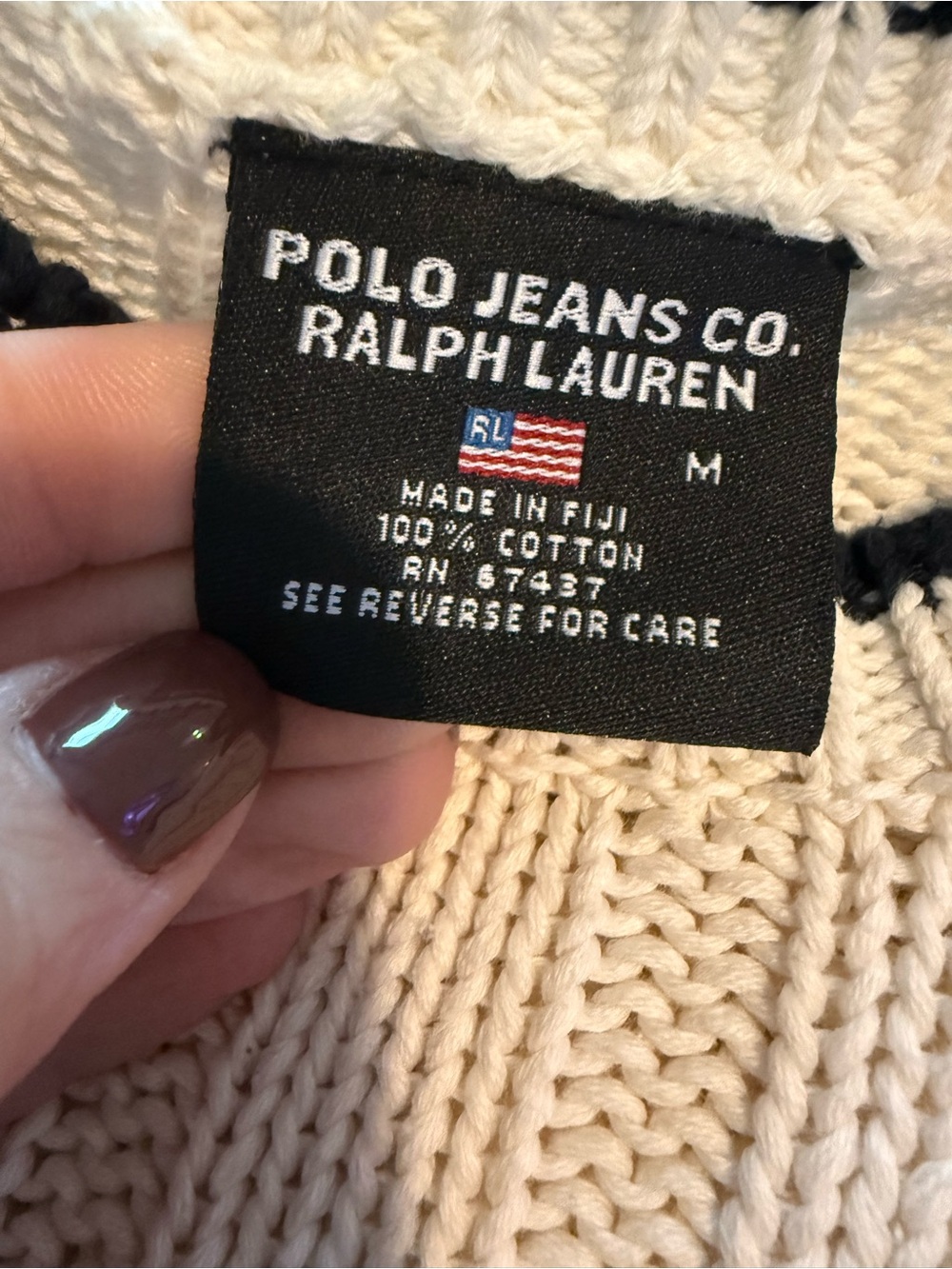 VTG Polo by Ralph Lauren Cream Ribbed Flag Sweater - Women's GUC 1344 - Picture 4 of 8
